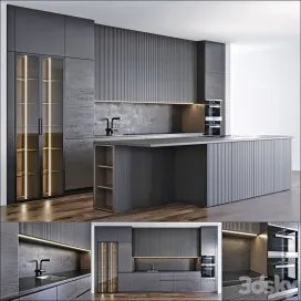 Modern kitchen oven fridge wood miele shelf